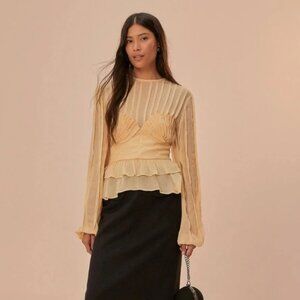 Farm Rio Beige Pleated Bust Blouse
